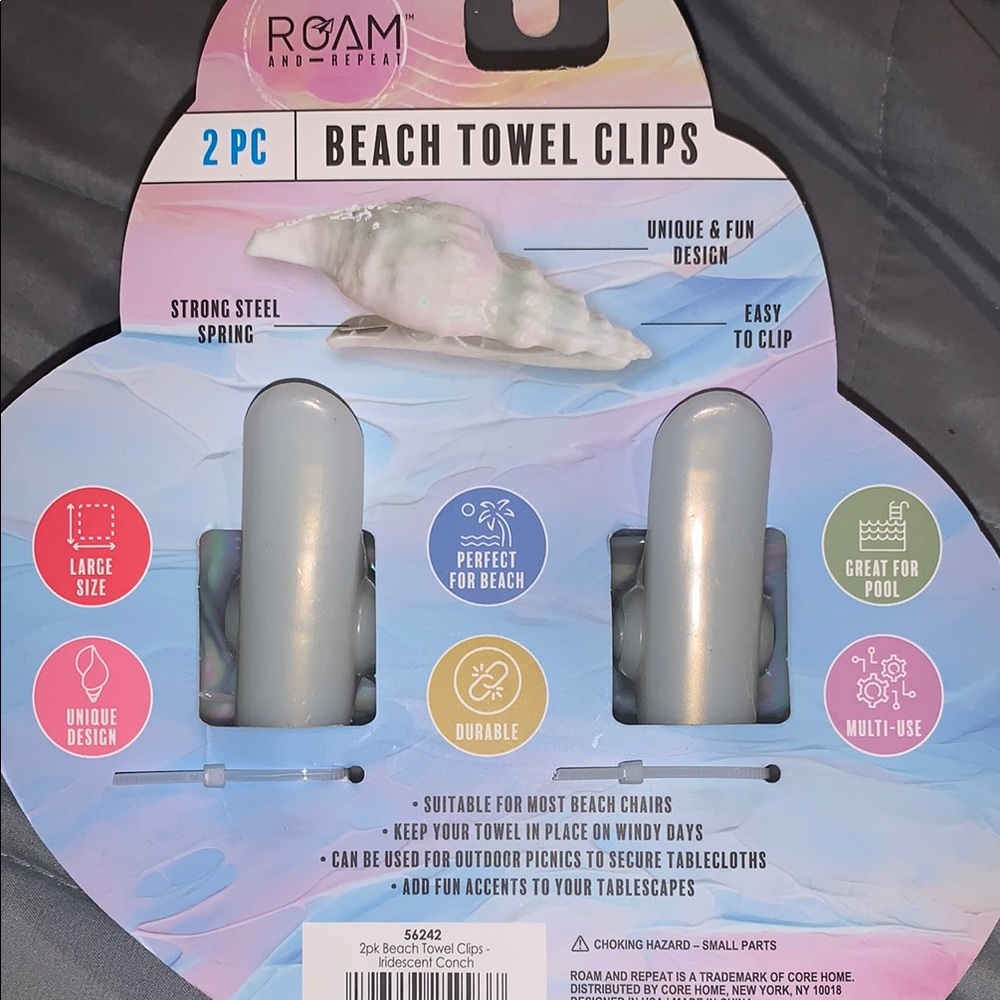 ROAM Iridescent Sea Shell conch Beach Towel Clips or table clips - Picture 7 of 7